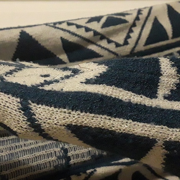 Boho Chic Tribal print Hooded Sweater Duster length blue white - Picture 6 of 11